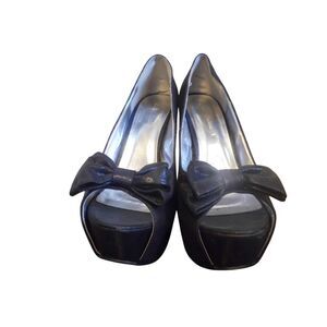 Mark & Maddux Black Size 10 Open Toe Bow Tie‎ Strap High Heels